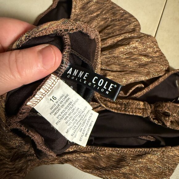 Anne Cole Halter One-Piece Swimsuit 16 | Bronze Metallic Ruched Retro Glam Suit - Picture 9 of 11